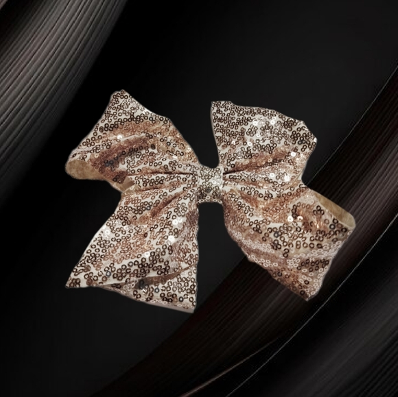 🌲10/$20. ~New Beige Sequin Hair Bow. 7" - Picture 1 of 6